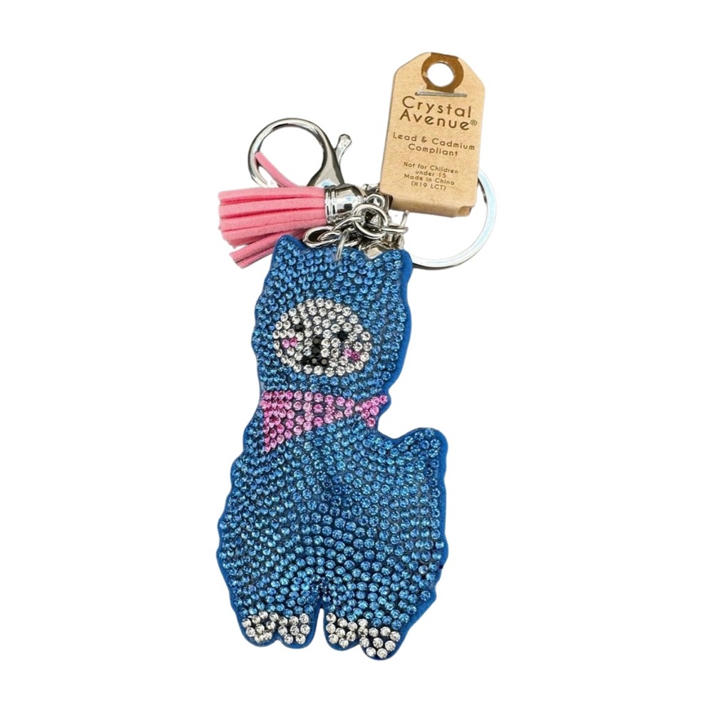 Blue Rhinestone Llama Keychain with‎ Pink Tassel